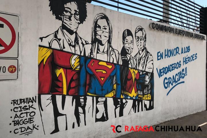 Pintan mural para agradecer a los héroes de la salud