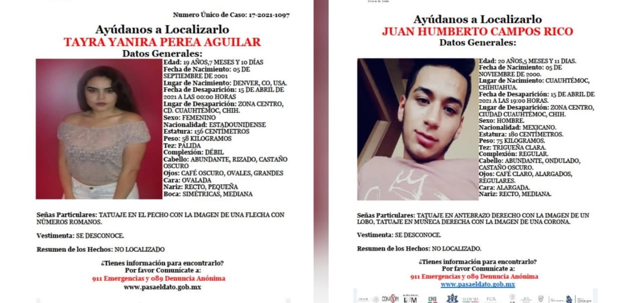 Desaparecieron dos jóvenes en Cuauhtémoc