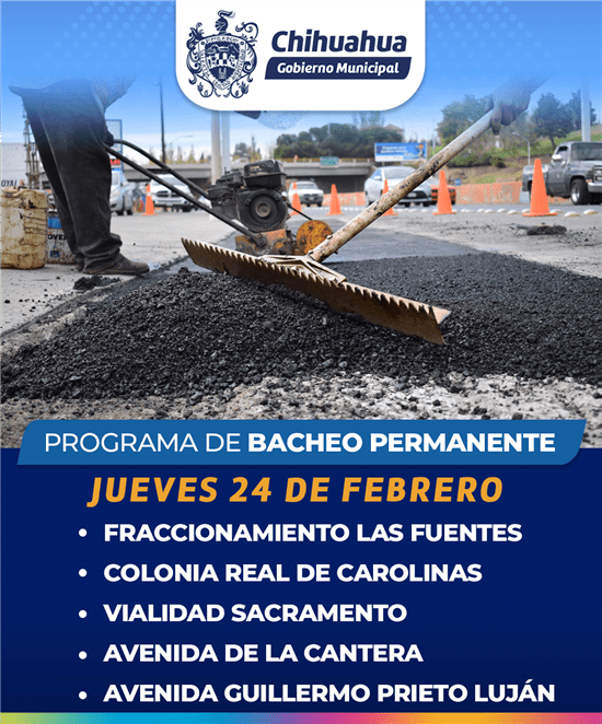 Estas son las zonas de trabajo de bacheo en la ciudad