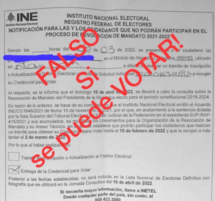 INE obliga a no participar en Revocación de Mandato para reponer credenciales: Comunicadores del Pueblo