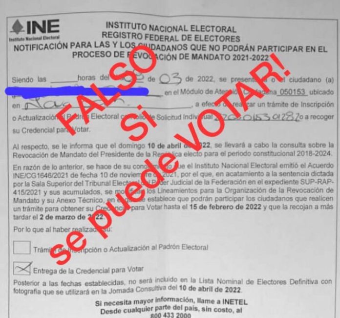Pidió INE en Chihuahua no votar en Revocación de Mandato a quienes acudieron por su credencial