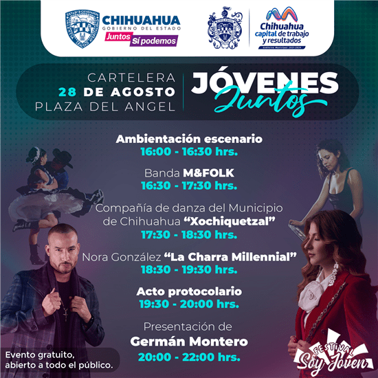 Invitan a festival “Jóvenes Juntos” en donde se contará con la participación de Germán Montero en Plaza del Ángel
