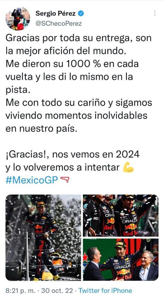 Checo Pérez comete error tras el Gran Premio de México