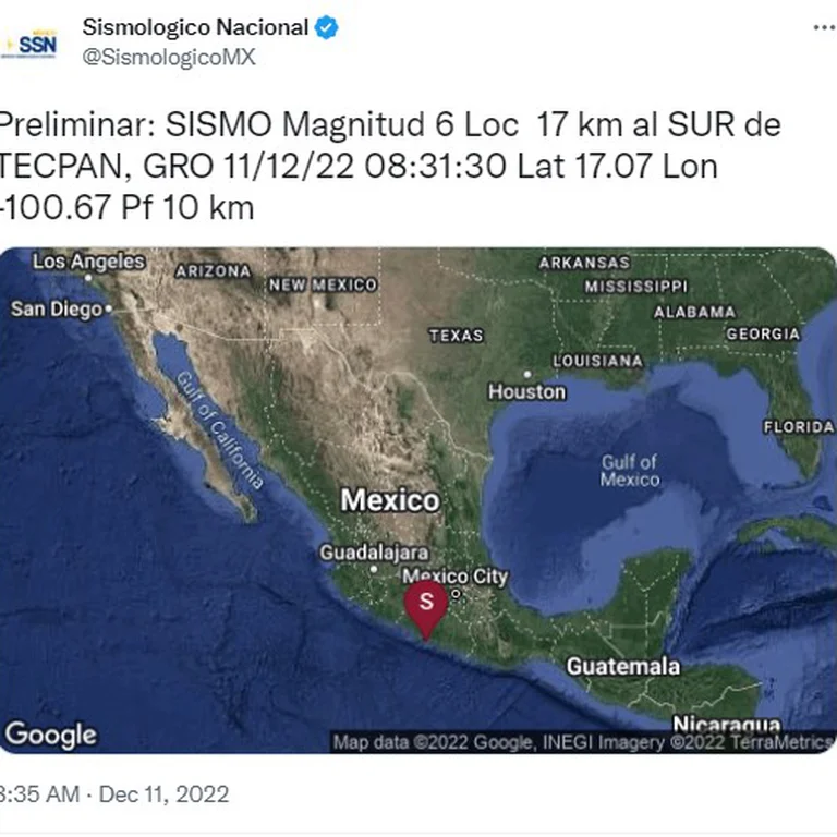 Sismo magnitud preliminar de 6 se vivió en México este domingo