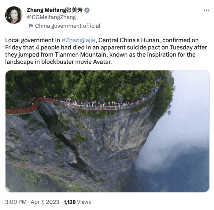 Una mujer y tres hombres se suicidan en la montaña Tianmen, conocida por inspirar ‘Avatar’