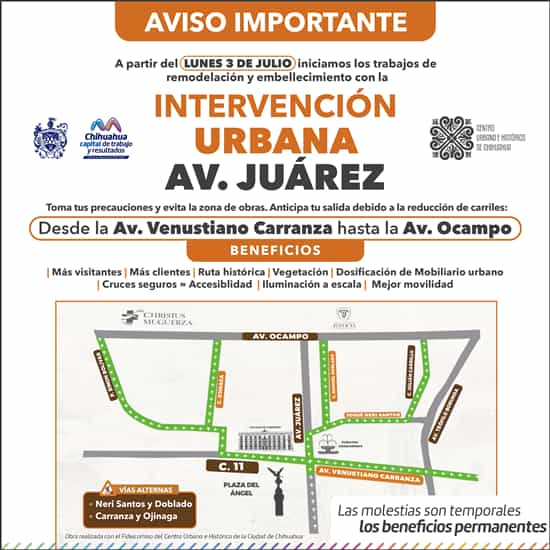 Inicia próxima semana remodelación del Centro Histórico de Chihuahua Capital