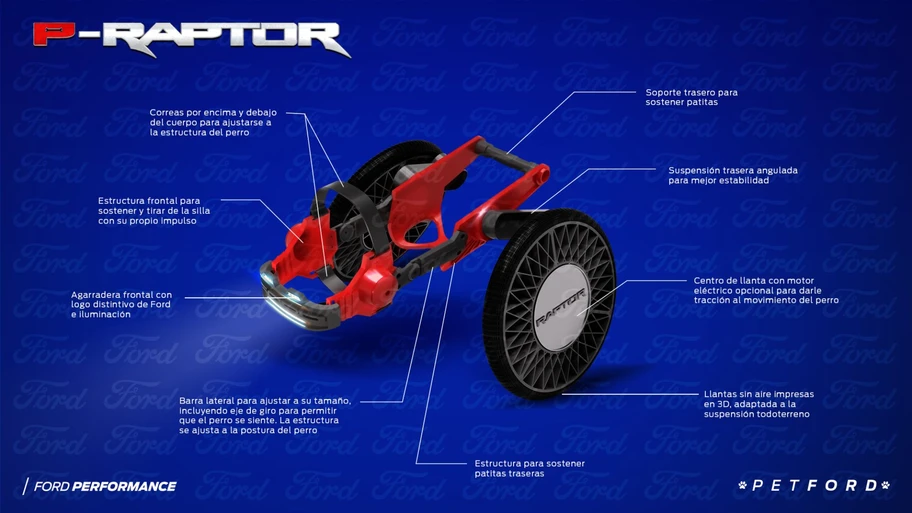 Ford P-Raptor, el vehículo para perritos de movilidad limitada diseñado en México