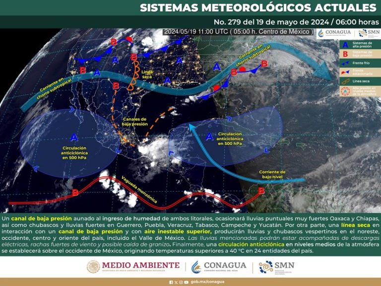 Conagua advierte lluvias en 20 estados de México