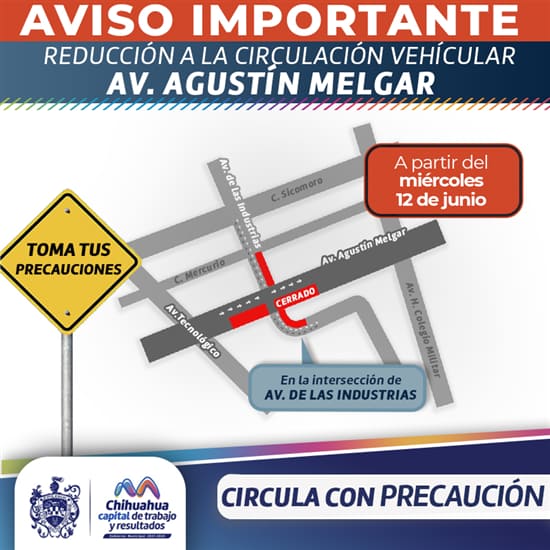 Habrá reducción a la circulación vehicular en la Agustín Melgar a partir del miércoles 12 de junio