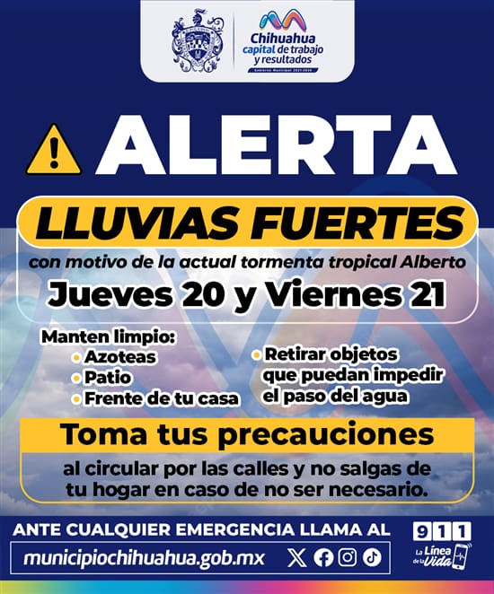 Emite recomendaciones Protección Civil Municipal por llegada de tormenta tropical “Alberto”