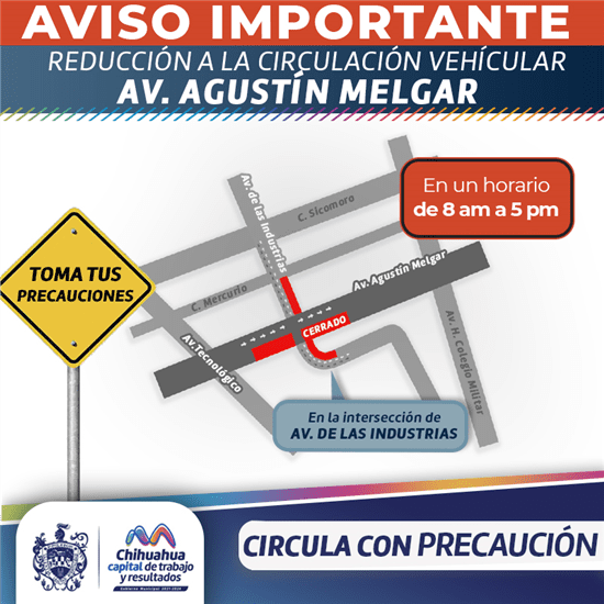 Recuerda Municipio rutas alternas por rehabilitación en cruce entre avenidas Agustín Melgar e Industrias