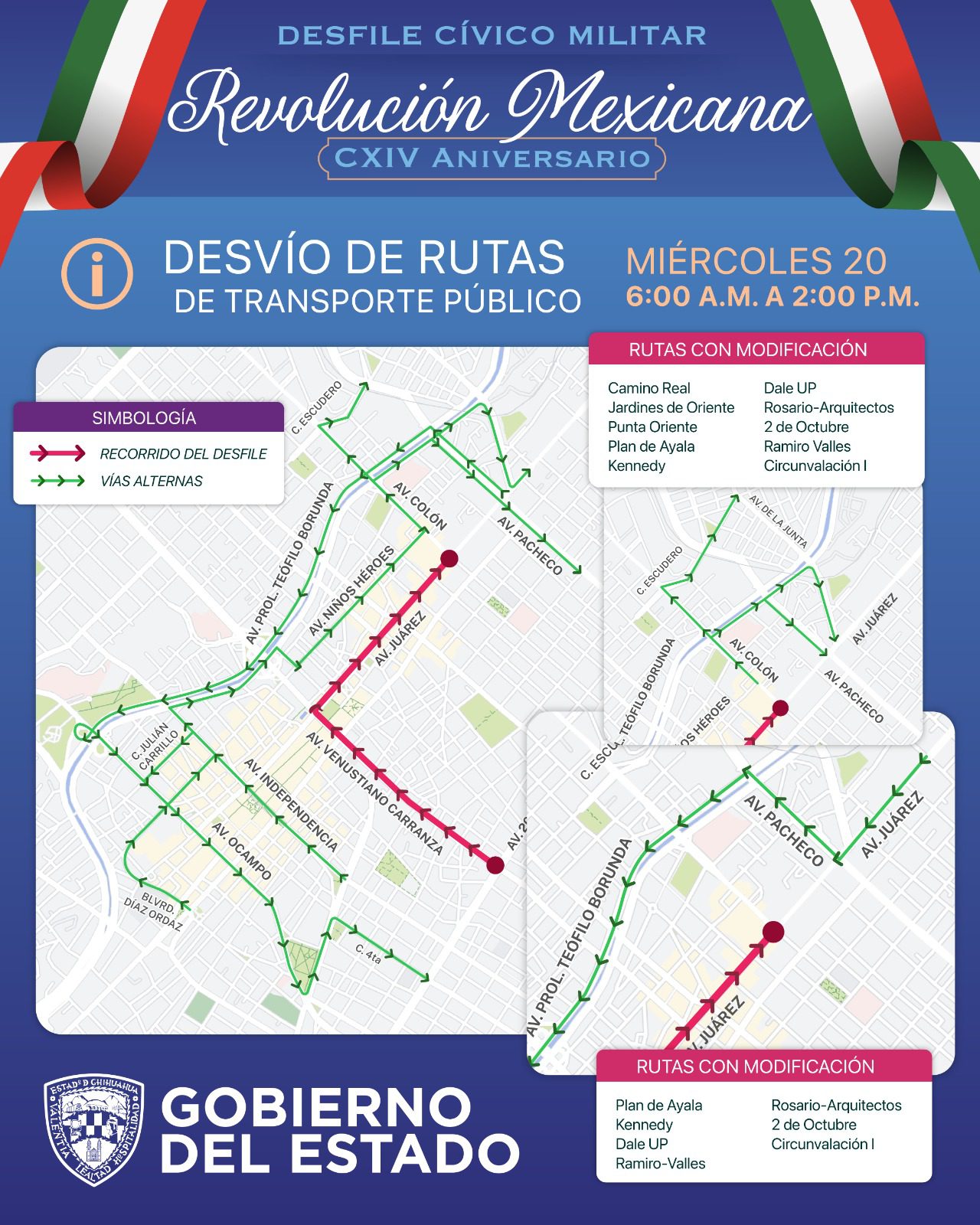 Conoce el cambio de rutas de camiones por desfile del 20 de Noviembre